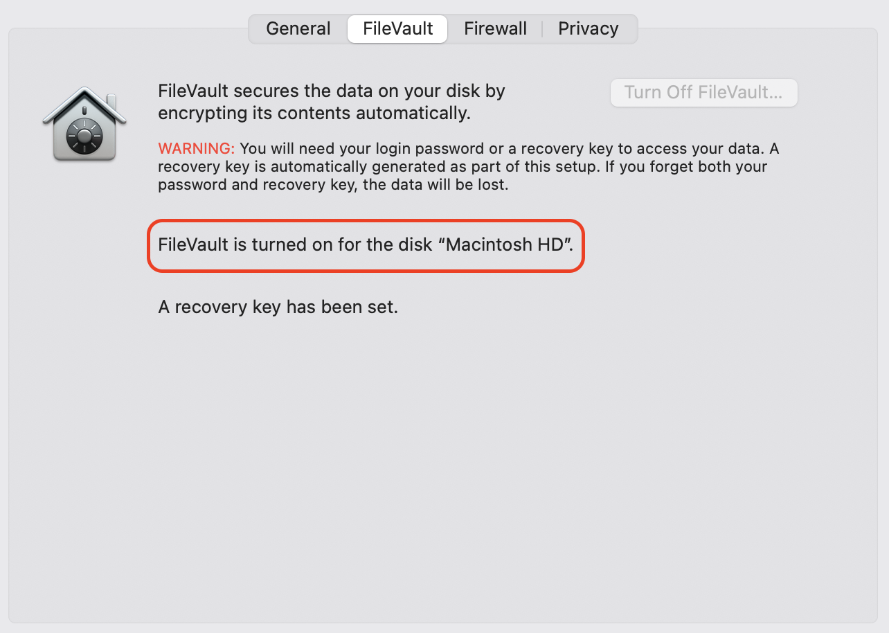 filevault is turned on for the disk